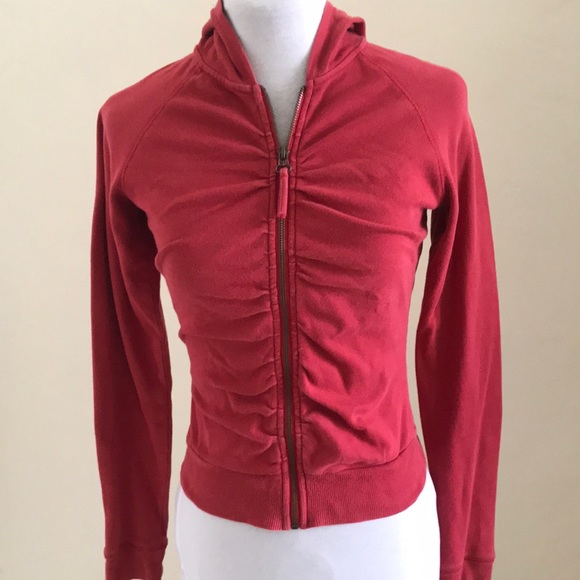 Red Ruched Zippered Hoody - Picture 1 of 2